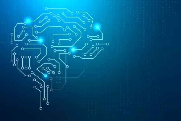 AI concepts represented by a brain made up of circuits